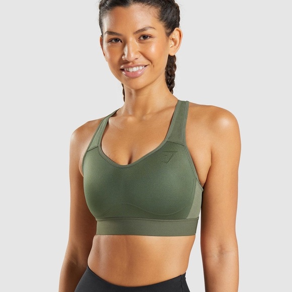 EUC GYMSHARK | Women's Forest Green Sports Gym Bra Racerback Vented - Picture 1 of 4
